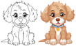 Vector illustration of a puppy, outlined and colored