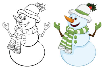 Canvas Print - Two smiling snowmen with festive winter accessories.