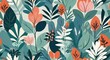Seamless pattern with tropical leaves and plants. Vector illustration.