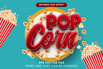 Wall Mural - Pop corn 3d editable text effect. Cinema theater text style