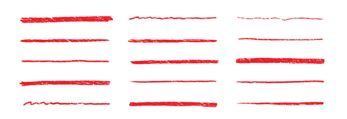 Aufkleber - Line underline red crayon brush pencil pen marker paint stroke. Line red brush crayon highlight underline strike color through drawn strikethrough handwritten emphasis squiggle vector swoosh under