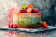 Green Pistachio Passion cake watercolor painting