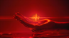 Close-Up Of Hand Holding Cardiogram On Red Heart, Healthcare And Medical Concept, Love And Care Symbol, Generative AI

