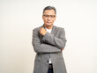 © Chanakon - Handsome senior businessman asian mature old man standing arm crossed on isolated white background. Happy Portrait of cheerful smiling senior asian man. Mature People and lifestyle