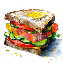 Wall Mural - tuna melt:8, watercolor, simple, not complicated