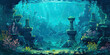 Video game underwater graphics, level design background, coral reef retro vintage gaming backdrop, anime water, generated ai