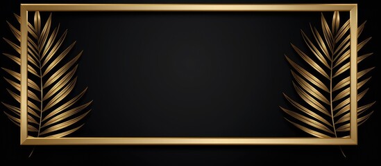 a gold frame with palm leaves on a black background . High quality