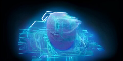 Wall Mural - concept. security security biometrics cyber color. neon with board circuit on scanning fingerprint