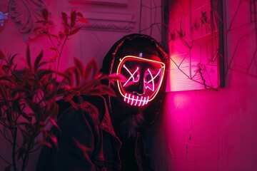 Wall Mural - a neon mask, hiding a face