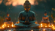 The Statue of Buddha in old temple, copy space buddha statue, ai generated