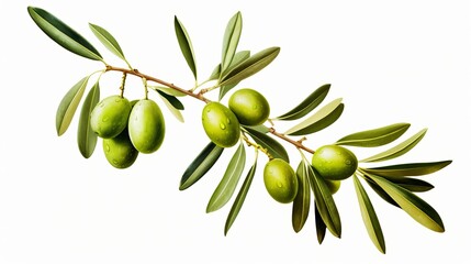 Wall Mural - Branch of an olive tree, complete with olives, presented in isolation.