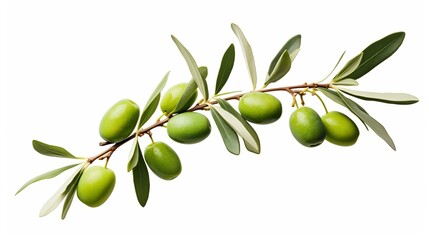 Wall Mural - Branch of an olive tree, complete with olives, presented in isolation.