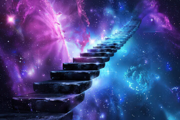 Wall Mural - Stairs to galaxy abstract background. Generative ai.