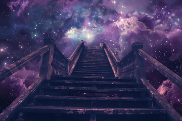 Wall Mural - Stairs to galaxy abstract background. Generative ai.