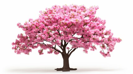 Poster - Pink sakura tree in full bloom, isolated against a white background.