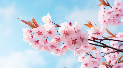 Wall Mural - Stunning cherry blossom sakura trees in spring against a backdrop of blue sky.