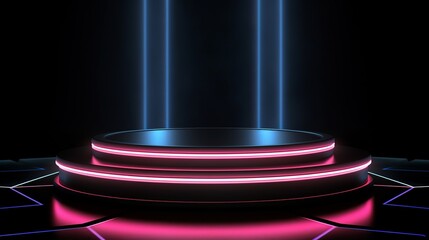 Sticker - A podium with neon glow set against a black background, rendered in 3D.