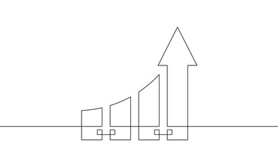 Wall Mural - Continuous line drawing of graph. Single line art of arrow up. Illustration vector of business growth. Object one line of increasing arrow. Flat icon sign symbol
