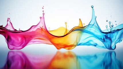 Wall Mural - Colorful droplets dispersing in water, isolated against a pure white background.