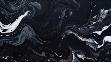 Canvas Print - Luxurious black marble ink waves texture, suitable for wallpaper or upscale wall tile designs.