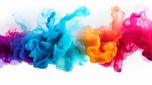 Rainbow-colored Ink Swirling In Water, Captured Against A Pristine White Backdrop.