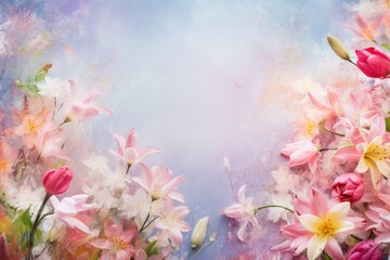 Wall Mural - Artistic spring flowers frame background.