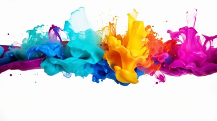 Wall Mural - Vibrant paint splashes captured in isolation against a clean white backdrop.