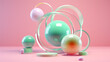 realistic primitives composition flying on pink background. 3d render