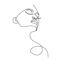 Wall Mural - Modern Trendy Line Art Drawing of Woman Face Female Line Art Vector Illustration for Wall Decor, Spa, T-shirt, Print, Poster. Female Head Creative Drawing in Modern Linear Style	