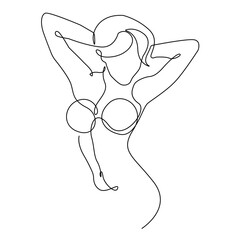 Wall Mural - Female Nude Body Continuous One Line Drawing. Woman Body Sketch Line Art Illustration. Female Figure Abstract Minimal Silhouette for Modern Design. Vector EPS 10