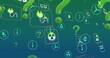 Image of ecology icons and question marks on green background