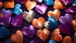 Close-Up of Multicoloured Heart-Shaped many Glittery sheet