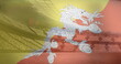Image of flag of bhutan over sports stadium