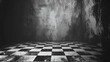 Black and White Checker Floor in Grunge Room - Vintage Interior Design with Classic Pattern, Retro Aesthetic for Background or Texture, Generative AI

