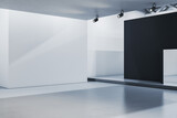 Fototapeta Panele - Contemporary gallery interior with mock up place on walls. 3D Rendering.