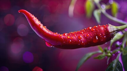 Poster - Red pepper with droplets of water on it