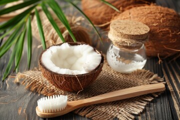 Poster - Coconut oil toothpaste and wooden toothbrush natural dental option