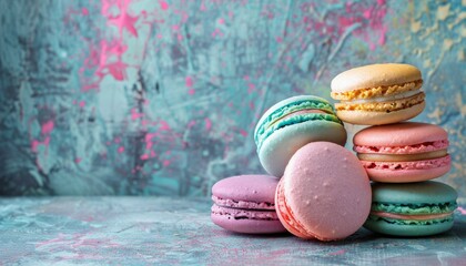 Canvas Print - Colorful macarons with vintage tones French background different flavors sweet and tasty