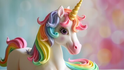 Wall Mural - Detailed rainbow unicorn cake