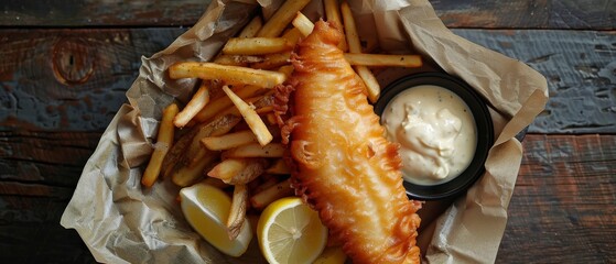 Wall Mural - Fish and fries with mayonnaise