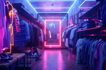 Wall Mural - Clothing store scene, pop-up hologram