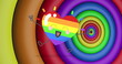 Image of rainbow heart over rainbow circles and colours moving on seamless loop