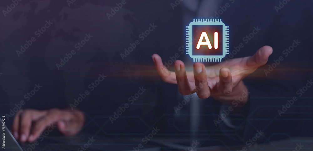 Businessman using AI technology Artificial intelligence. AI robot ...
