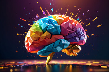 Poster - 3D polygon colorful brain splash brainstorm and inspire concept
