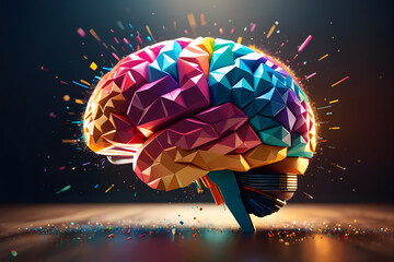 Poster - 3D polygon colorful brain splash brainstorm and inspire concept