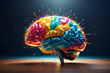 Poster - 3D polygon colorful brain splash brainstorm and inspire concept