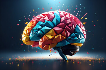 Poster - 3D polygon colorful brain splash brainstorm and inspire concept