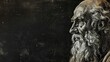 Illustration of Philosopher Plato with Empty Space for Text - Drawing Sketch On Black Grunge Board