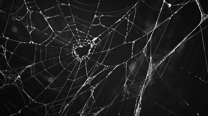 Wall Mural - Halloween spider web background modern with black backdrop. Scary ghostly cobweb net texture on black background with thin sticky thread line. Arachnid trap.