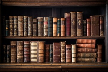 Poster - Antique books displayed on wood